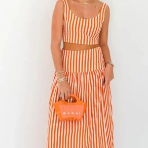 Chic Orange Striped Skirt Set